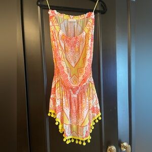 Ramy Brook Pink and Yellow Strapless Mini Dress Size L
